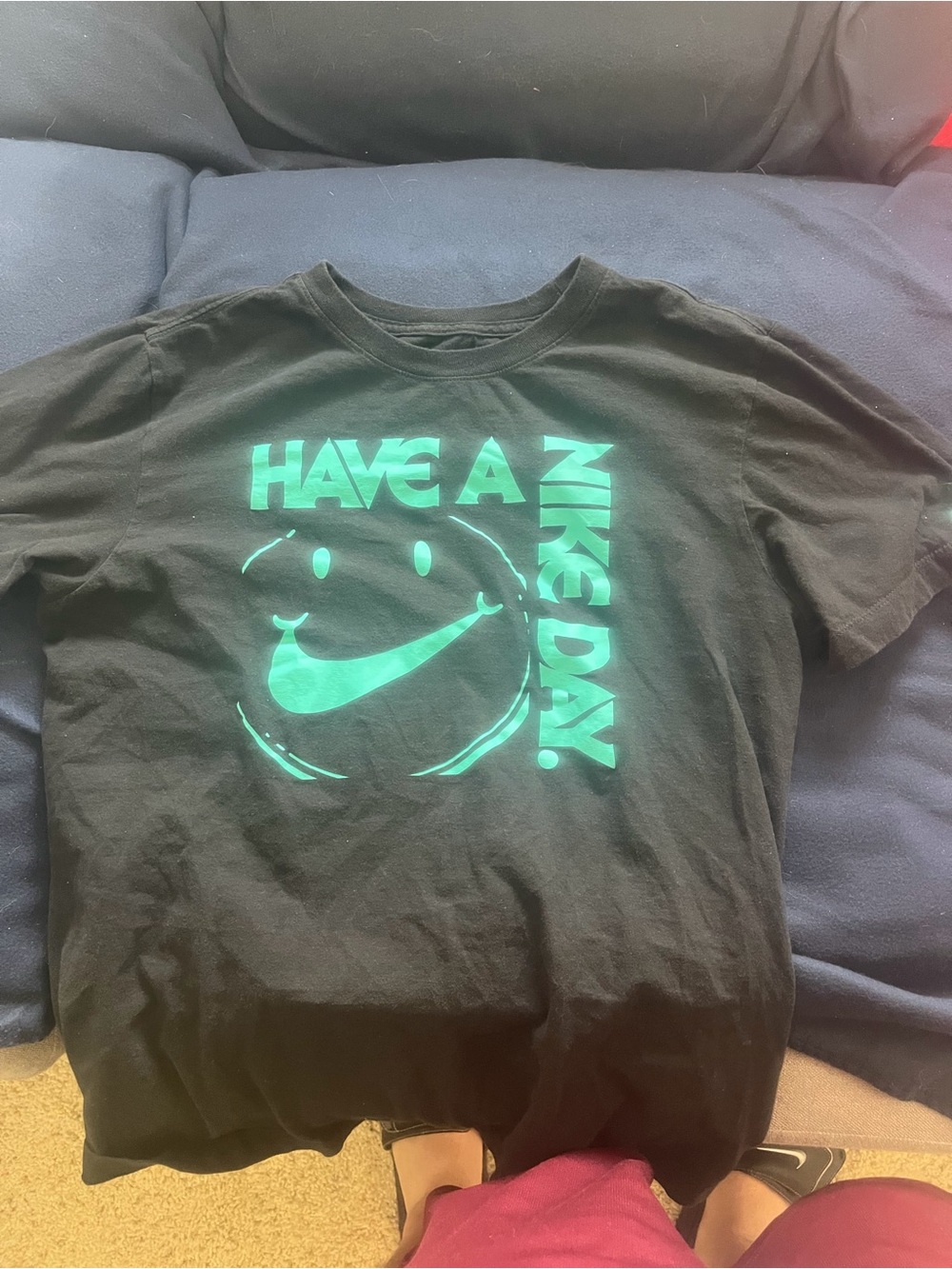 Nike Men's Black Short Sleeve Tee with Teal Graphic